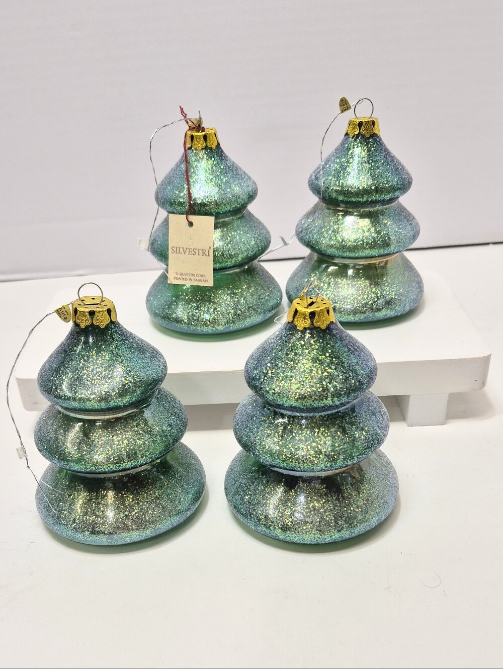 VTG Silvestri  Glitter Glass Tree Ornament - Set of 4